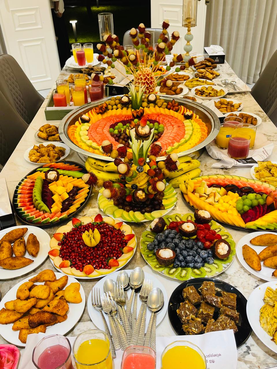 Gourmet fruit and snack buffet table